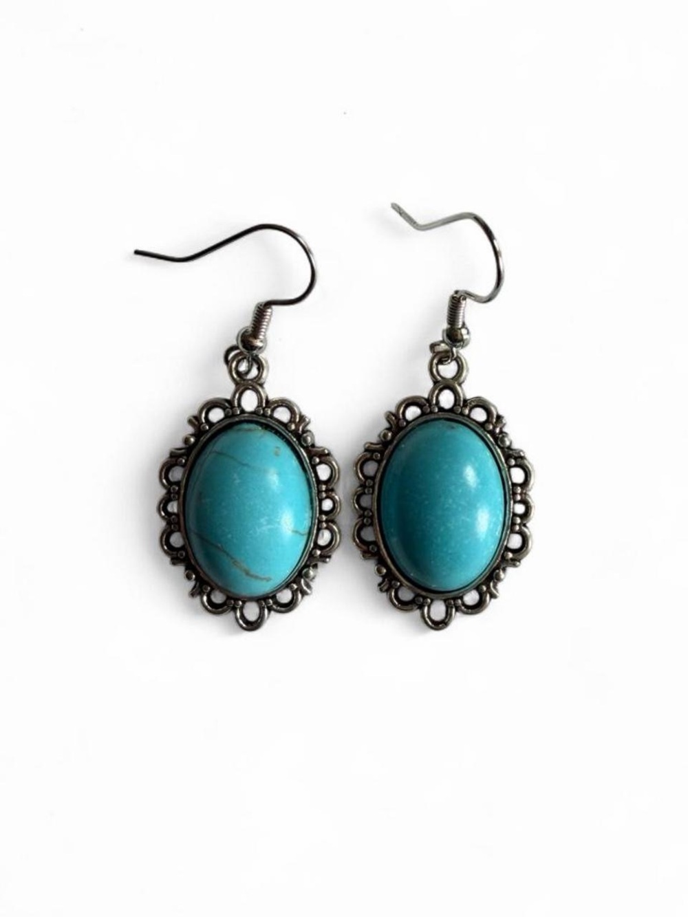 Handmade Artisan Turquoise & Silver Filigree Earrings - Picture 1 of 5